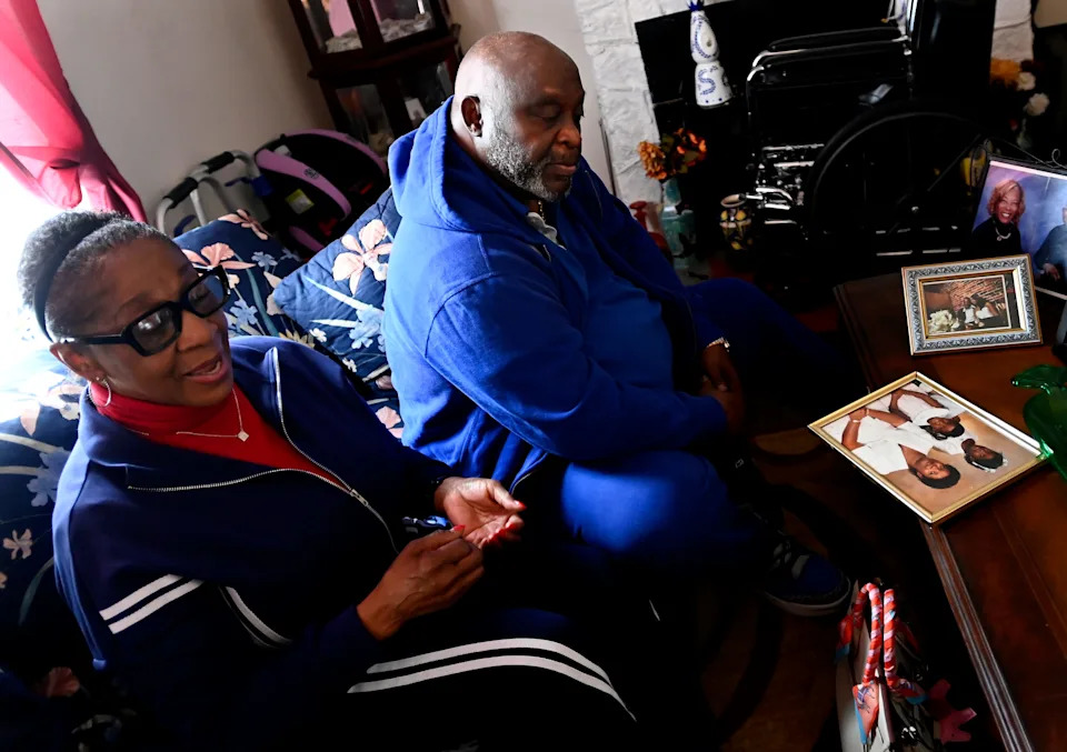 Bennie Clay listens to his sister, Joyce Wilson, discuss the 1988 murders of his then wife, Angela Clay, and their two daughters on Tuesday, March 4, 2025, in Nashville, Tenn.