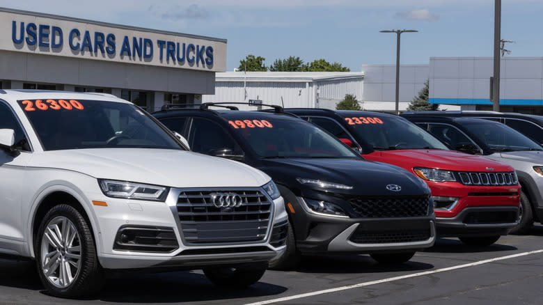 Used car display at a dealership. With pricing issues, used and preowned cars are in high demand.