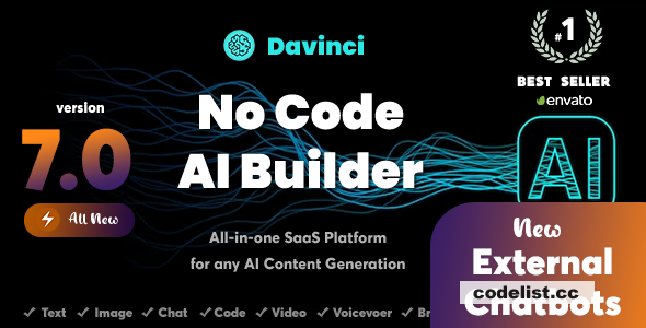 Davinci AI v7.2 - OpenAI Content, Text, Image, Voice, Chat, Code, Transcript, and Video Generator as Saa