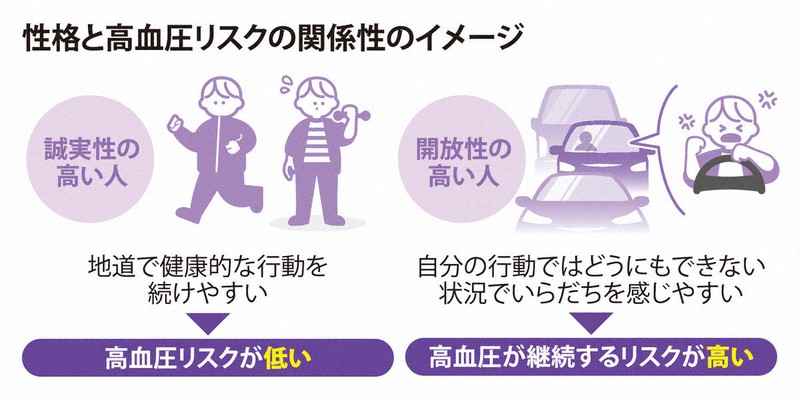 性格と高血圧リスクの関係性のイメージ