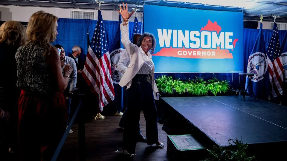 Winsome Earle-Sears, Republican gubernatorial candidate for Virginia, arrives for a campaign event at the Vienna Volunteer Fire Department in Vienna, Virginia, US, on Tuesday, July 1, 2025. Earle-Sears will face off with former Rep. Abigail Spanberger this November, giving the state its first female governor. - Al Drago/Bloomberg/Getty Images