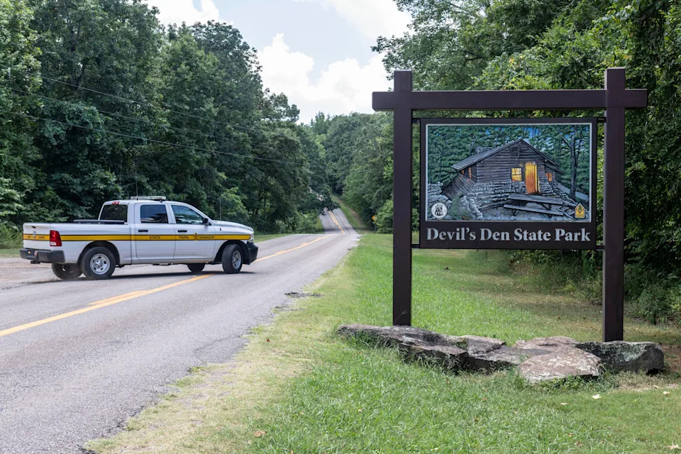 An Arkansas Park Ranger patrols the South Entrance of Devil's Den State Park on Monday, July 28, 2025, in West Fork, Ark. / Credit: Michael Woods / AP