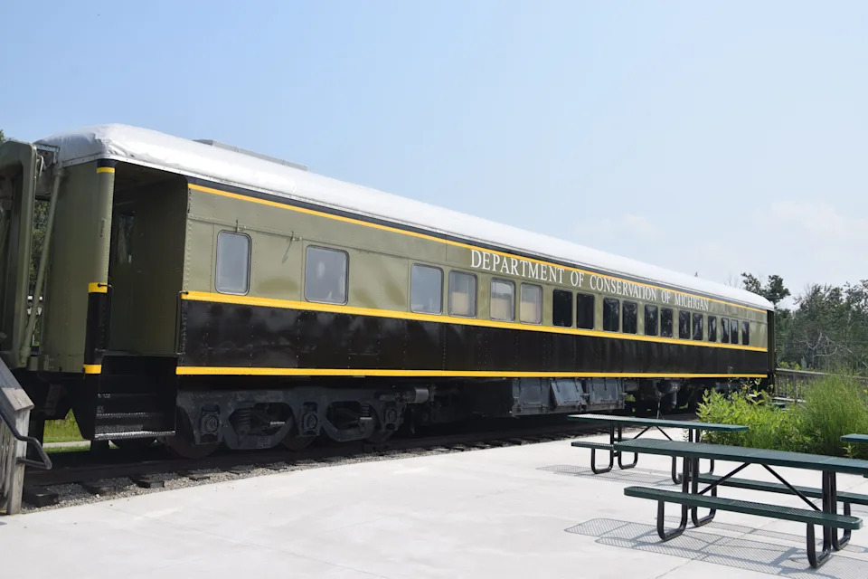The 1914-1935 Wolverine Trail Car at the Oden State Fish Hatchery is seen on Thursday, July 31, 2025.