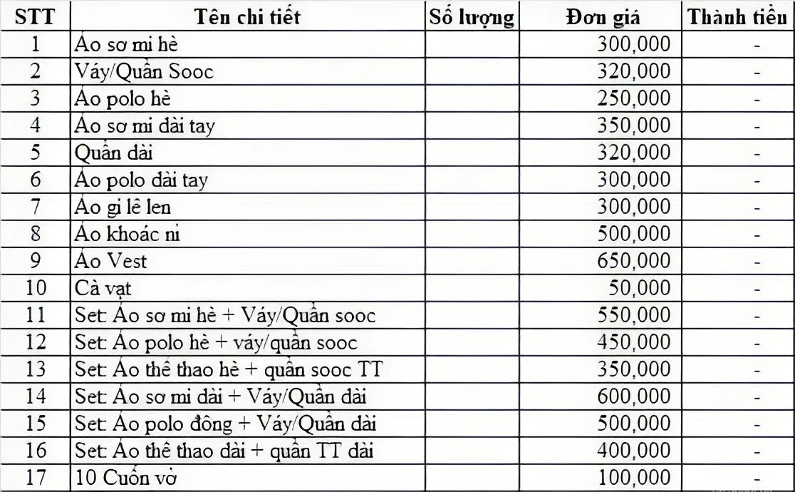 'Sốc' với danh sách đồng phục học sinh hàng chục món đồ hơn 3 triệu đồng