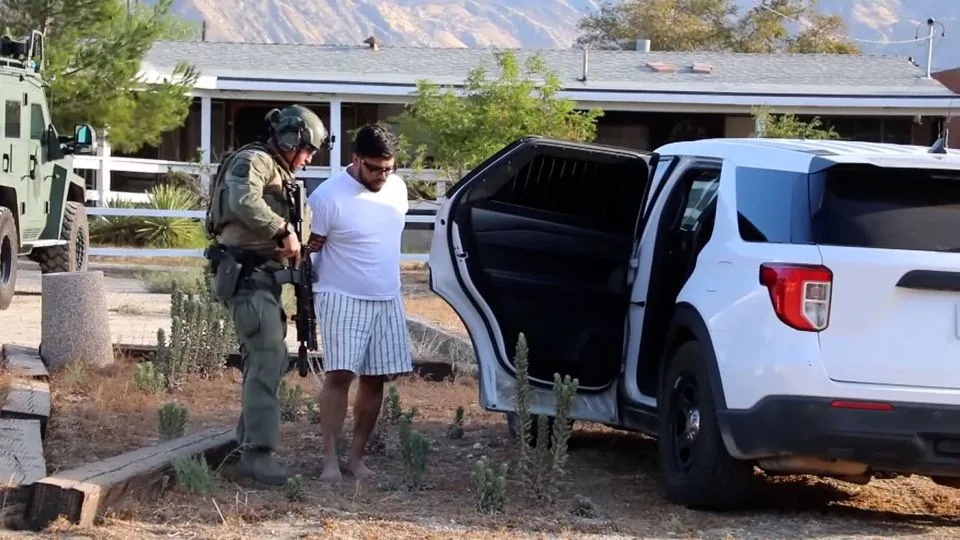 Jake Haro is seen being arrested on Friday in Cabazon, California. - San Bernardino County Sheriff's Department