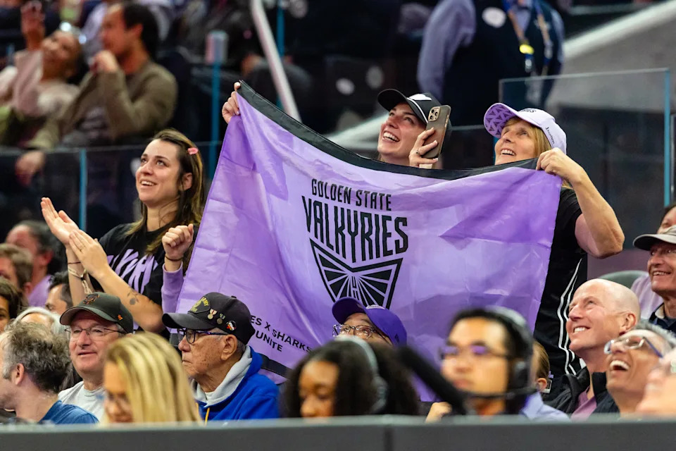 SAN FRANCISCO, CA - JULY 14: Fans hold up a Golden State Valkyries flag during a WNBA game between the Golden State Valkyries and the Phoenix Mercury on July 14, 2025 at the Chase Center in San Francisco, CA. (Photo by Matthew Huang/Icon Sportswire via Getty Images)