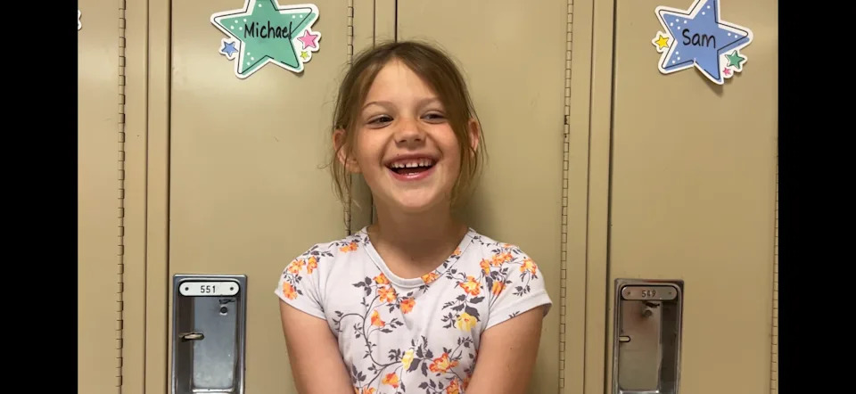 Incoming second-grader Eliana laughs in an interview at Westwood Elementary in De Pere.