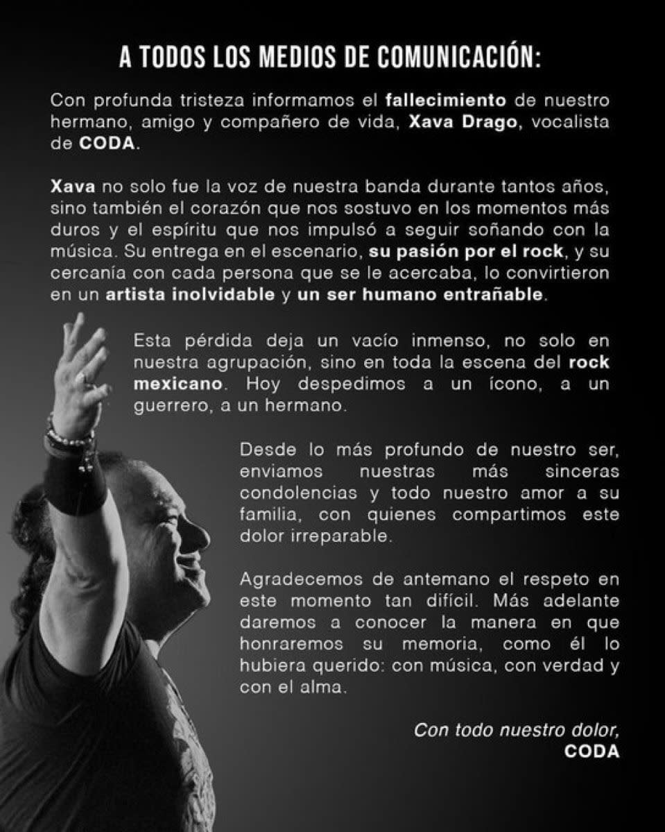 ¡Adiós, guerrero del rock! Fallece Xava Drago, vocalista de Coda