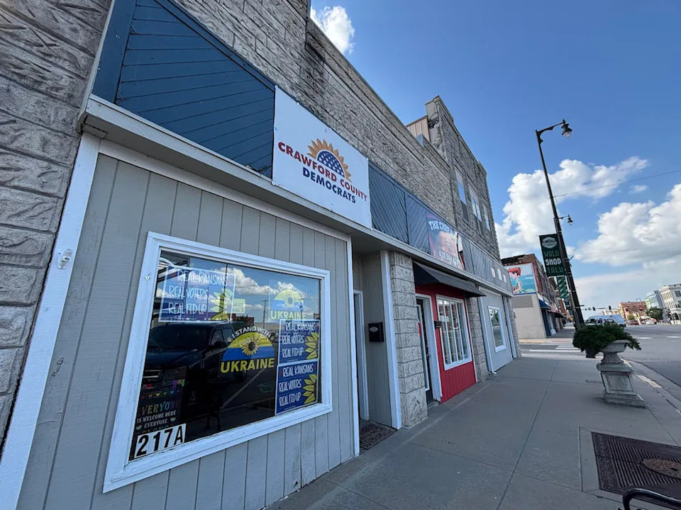 The headquarters of the Crawford County Democratic Party in downtown Pittsburg, Kan.
