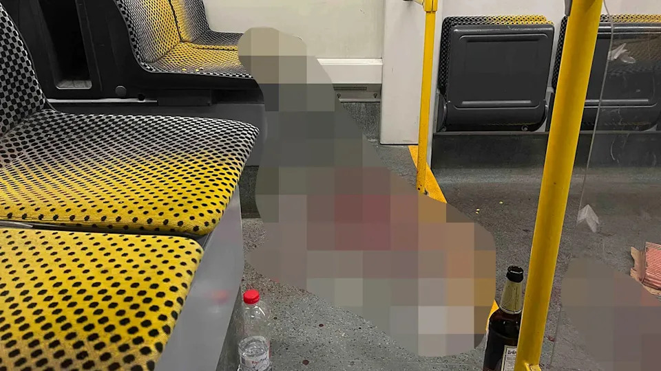 A German tram where an American tourist was stabbed in the face.