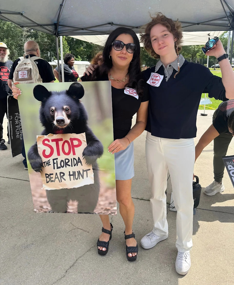 DeLand attorney Raquel Levy and her daughter, Bella Schwartz, during a protest this week against the black bear hunt which was approved Aug. 13, 2025, by the Florida Fish and Wildlife Conservation Commission.