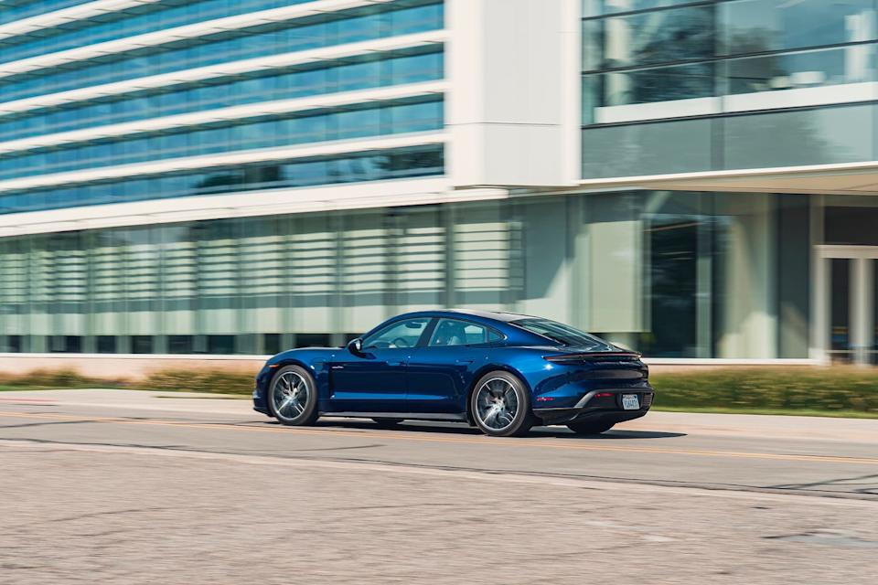 2025 porsche taycan rear driving shot