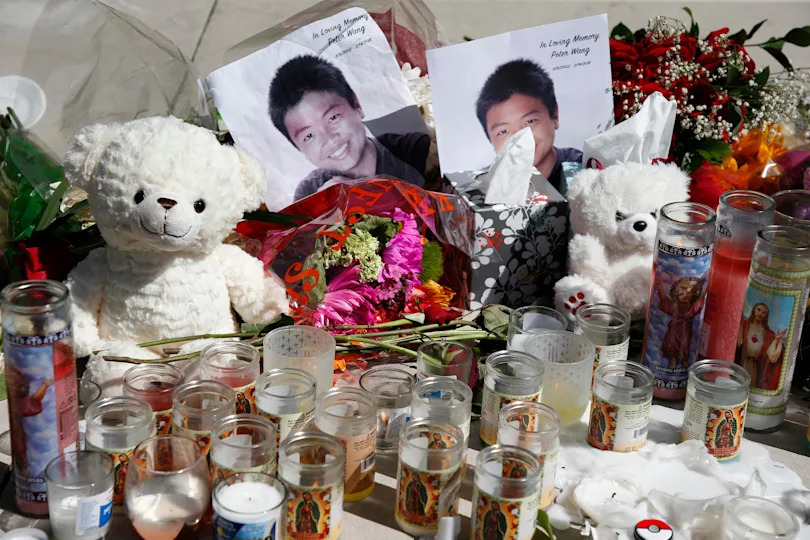 File: A memorial for Peter Wang, one of the victims of the Marjory Stoneman Douglas High School shooting, sits on a bandshell stage in a park in Parkland, Florida on February 16, 2018.  / Credit: RHONA WISE/AFP via Getty Images