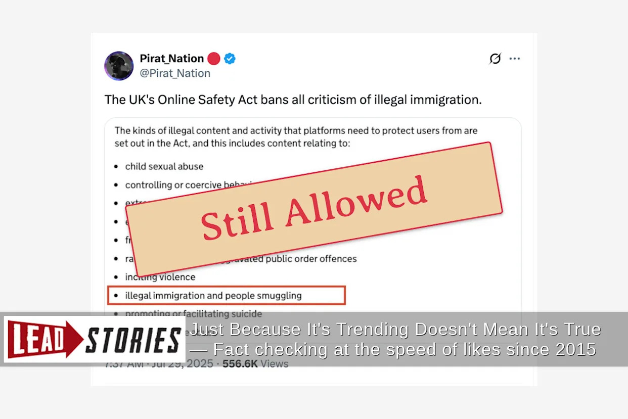 Fact Check: UK's Online Safety Act Did NOT Ban 'All Criticism Of Illegal Immigration' On Social Media in July 2025