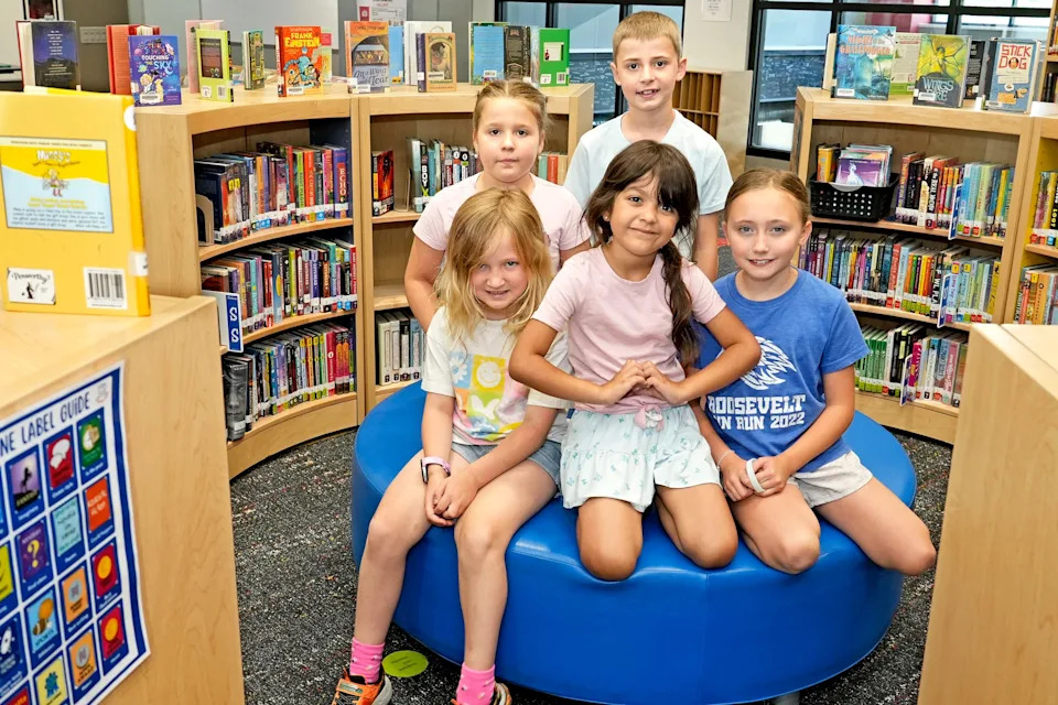 Former first-graders, from left front, Winnie, Ana and Caroline, back row, Josie and Joe attend the summer school session at Lincoln Elementary in Wauwatosa. They were among students interviewed about their year in first grade.