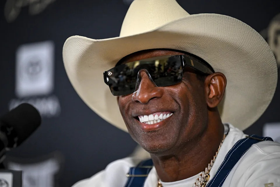 BOULDER , CO - JULY 28: Head coach Deion Sanders of the University of Colorado speaks about his journey beating bladder cancer during a press conference in the Touchdown Club at Folsom Field in Boulder, Colorado on Monday, July 28, 2025. (Photo by AAron Ontiveroz/MediaNews Group/The Denver Post via Getty Images)
