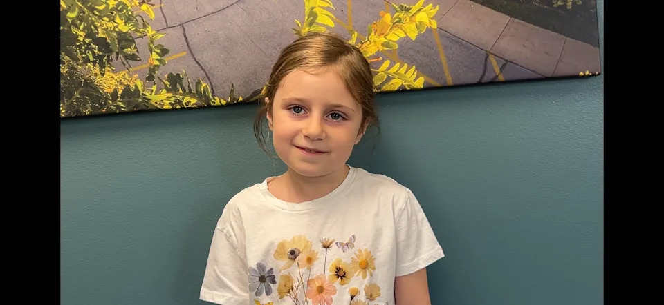 Incoming Suamico Elementary second-grader Stella thinks over her answers in an interview.