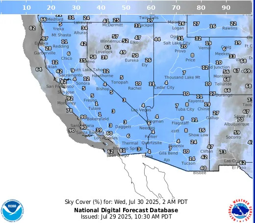 Cloud cover forecasts for California.