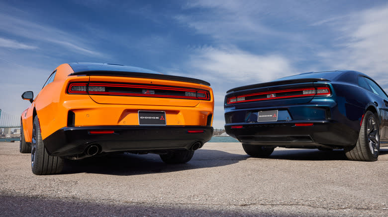 Rear ends of a 2026 Dodge Charger Sixpack and Charger Daytona