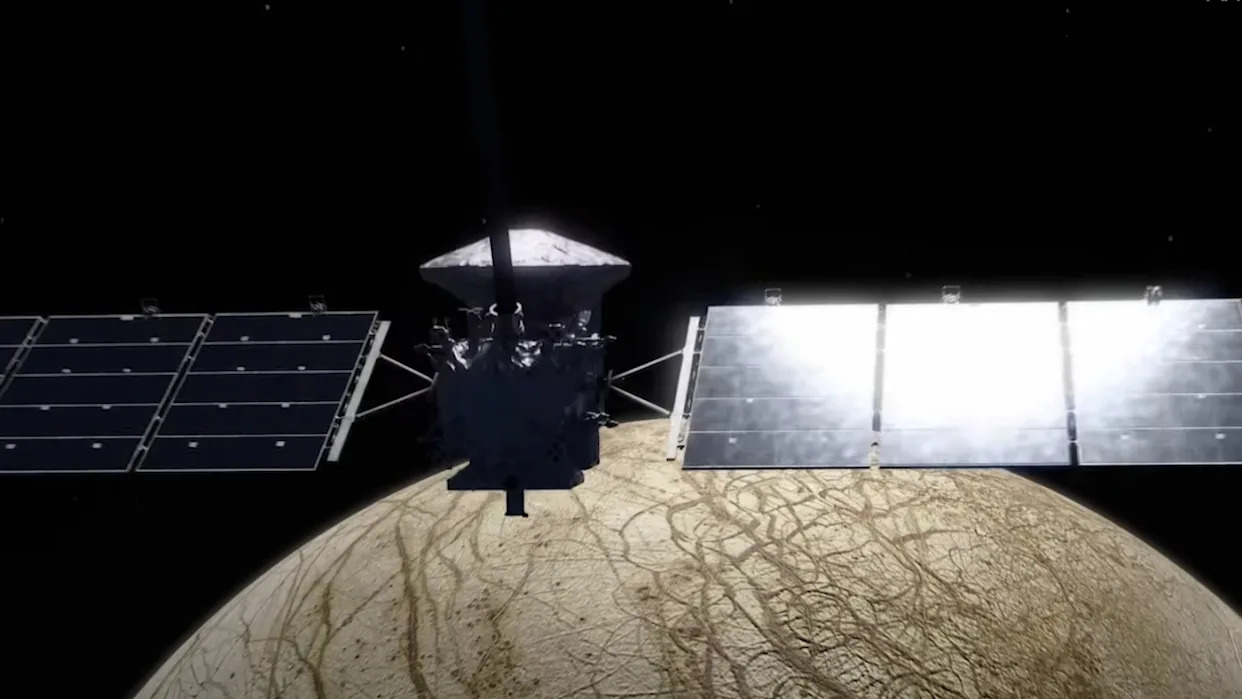 NASA's Europa Clipper spacecraft is on a journey to Jupiter's moon, Europa, a frozen world believed to harbor a salty ocean beneath its icy crust — and possibly the conditions to support life.