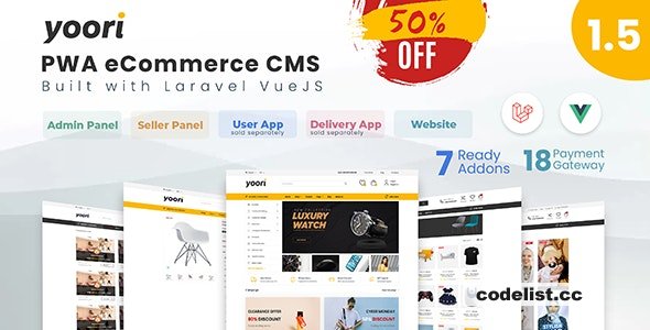 YOORI v1.5 - Laravel Vue Multi-Vendor PWA eCommerce CMS