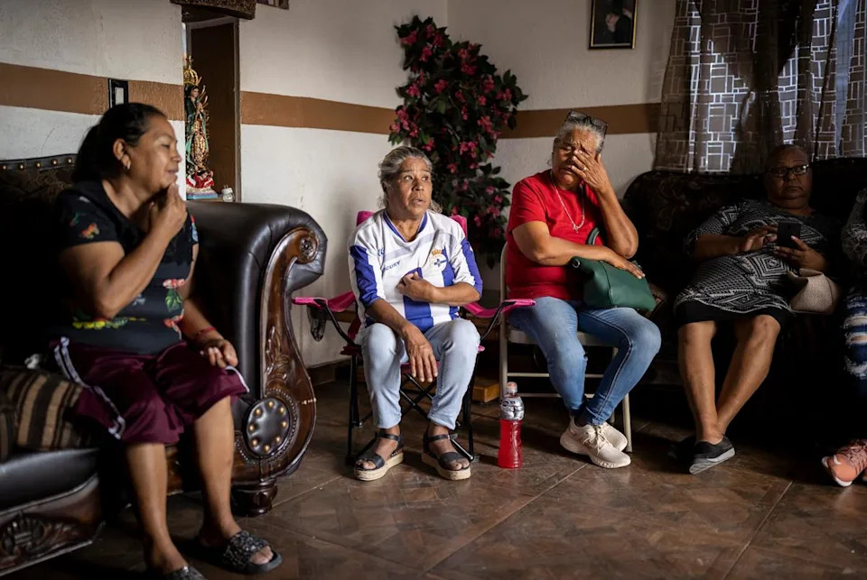 The families of the two migrants shot, Brenda Berenice Casillas and Jesus Ivan Sepulveda, last week by a prison warden (at the time) near Sierra Blanca, Texas, converse, Wednesday, October 5, 2022, in Juarez, Chihuahua, Mexico. Sepulveda, was shot and killed while the group of migrants they were traveling with stopped for water after crossing the U.S.-Mexico border. Photo by Ivan Pierre Aguirre for The Texas Tribune