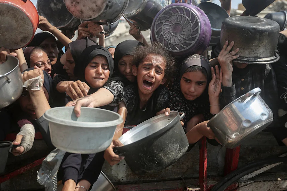 Food distributed to Palestinians struggling with hunger in Gaza (Khames Alrefi / Anadolu via Getty Images)