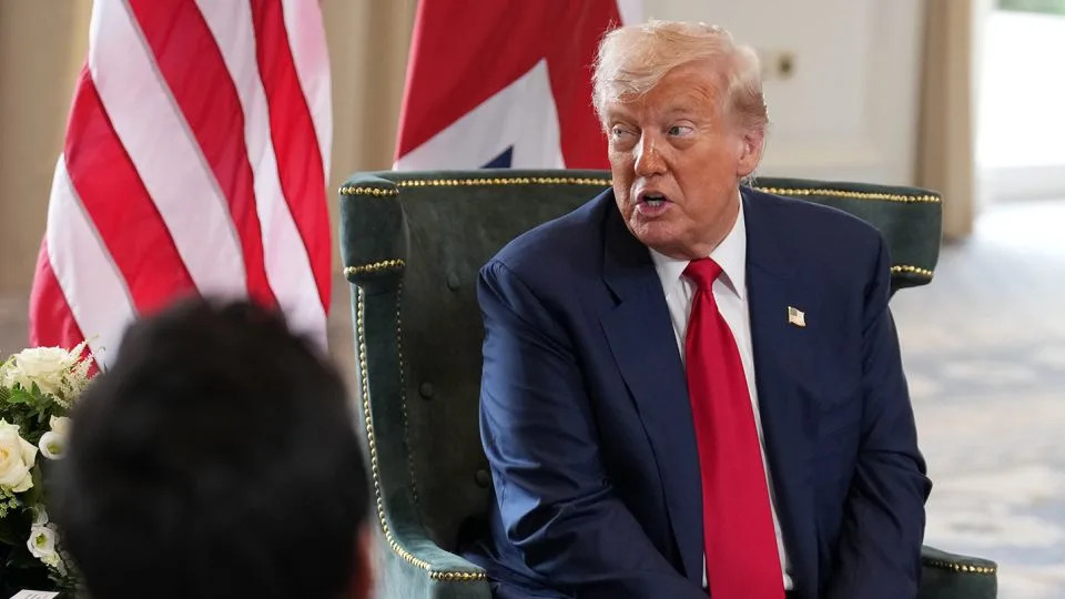 President Donald Trump reacts as he meets British Prime Minister Keir Starmer for bilateral talks at Trump Turnberry golf club on July 28 in Turnberry, Scotland. - Andrew Harnik/Getty Images