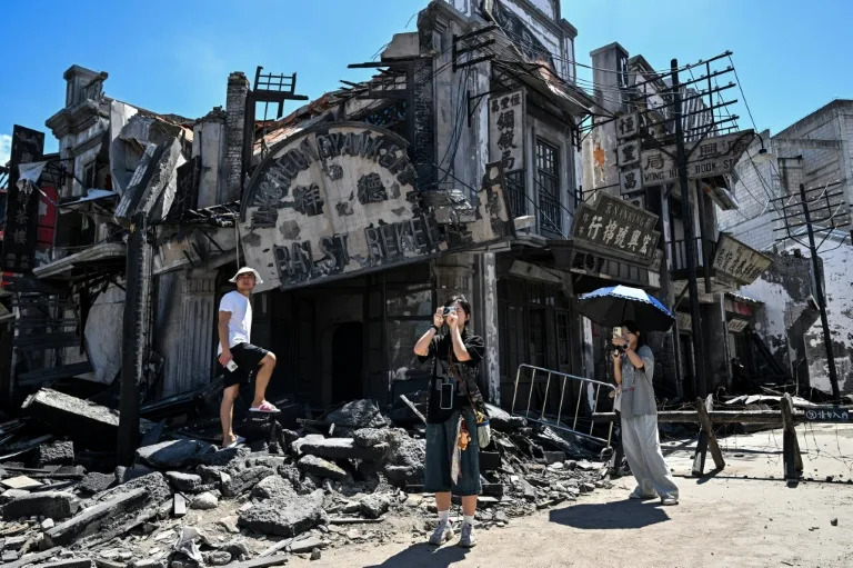 The set of "Dead to Rights", a Chinese film about the 1937 Nanjing massacre, is located at a suburban Shanghai film park and now open to the public (Hector RETAMAL)