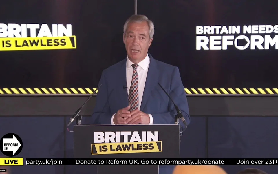 Nigel Farage, the Reform UK, holds a press conference on Monday morning
