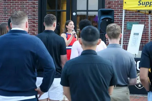 File: Army 2nd Lt. Katherine Metz, the president of the class of 2025 at West Point, announced Peter Wang's name as an honorary member of the class in front of other West Point cadets at a final event prior to graduation week.  / Credit: Photo provided by 2nd Lt. Katherine Metz
