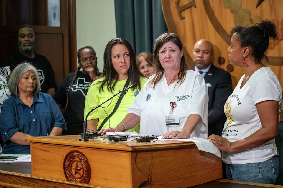 Tona Southards Naranjo speaks during a 2023 news conference at the Texas Capitol, where she shared the story of her son, Jon, who died in prison after collapsing from a heat-related illness. (Sergio Flores/AFP via Getty Images)