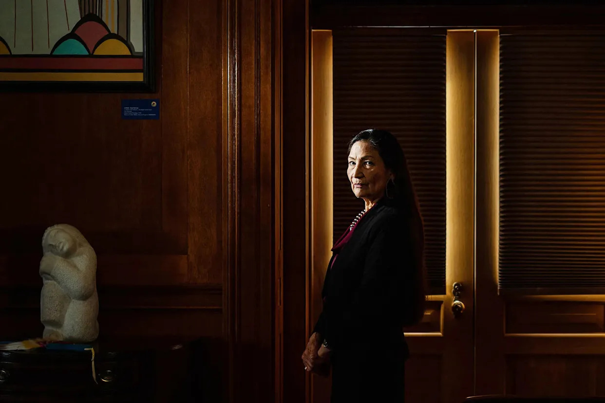 Deb Haaland is photographed in her office at the U.S. Department of Interior in Washington, D.C.