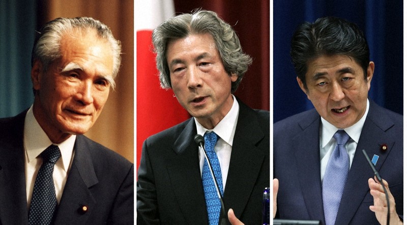 戦後談話を発表した（左から）村山富市氏、小泉純一郎氏、安倍晋三氏