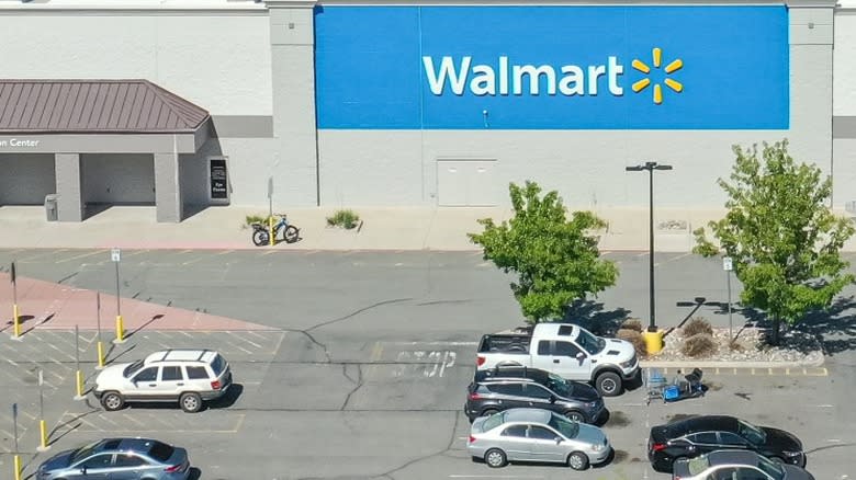 An aerial view of a Walmart parking lot