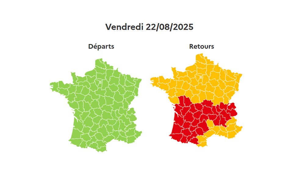 Les prévisions de Bison Futé pour le vendredi 22 août et le reste du week-end de retour des vacances