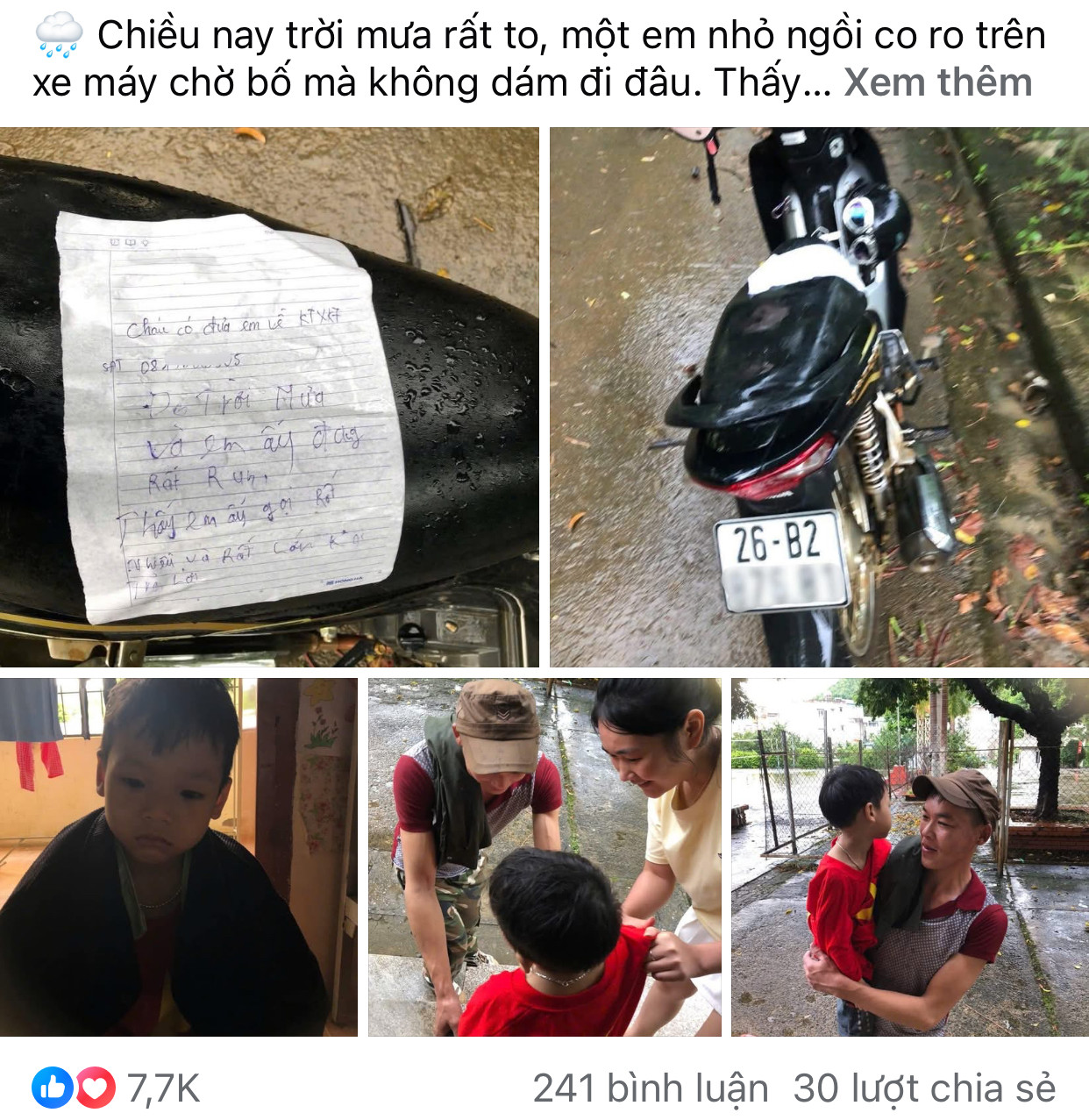 Bé trai khóc run trong mưa, hành động của nữ sinh và mảnh giấy để lại gây chú ý