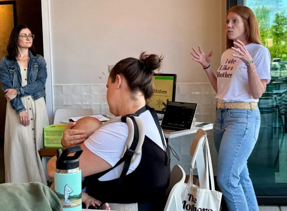 Tara Ryan, of Durham, founded the state’s first chapter of Chamber of Mothers hoping to increase support for families and children. Here, she talks during a meeting last spring.