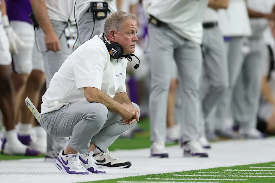 HOUSTON, TEXAS - DECEMBER 31: Head coach Brian Kelly of the LSU Tigers looks on against the Baylor Bears during the second half in the Kinder's Texas Bowl at NRG Stadium on December 31, 2024 in Houston, Texas. (Photo by Alex Slitz/Getty Images)