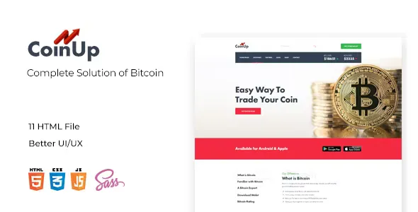 Coinup - Complete Solution of Bitcolin HTML and Sass Template v1.0