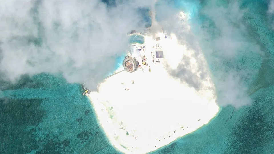 Collins Reef in the Spratly Islands in the South China Sea, one of several reefs where Vietnam has been rapidly building up land this year, according to the Asia Maritime Transparency Initiative. - CSIS/AMTI/Maxar/Airbus