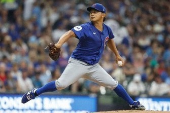 ブルワーズ戦に先発したカブス・今永。5回を5安打3失点で8勝目を挙げた＝ミルウォーキーで（AP＝共同）