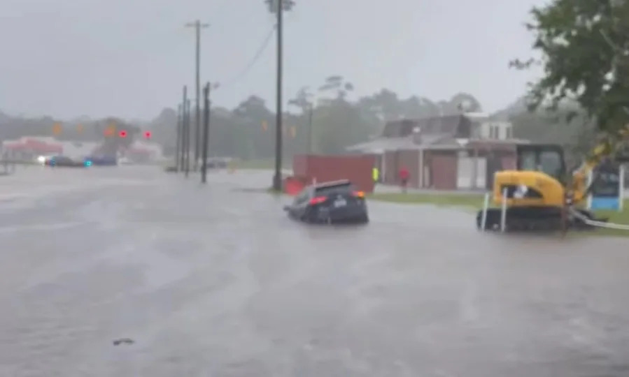 Flooding in Southport in Brunswick County during storms in the Spring 2025. Photo from Southport Police Dept.