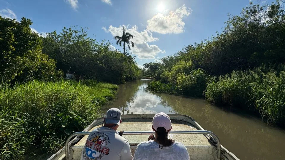 People take part in a boat tour in Everglades National Park in Florida on May 6, 2024. - Jakub Porzycki/NurPhoto/Getty Images