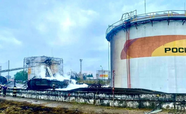 Ukrainian drones spark fire at Sochi oil depot