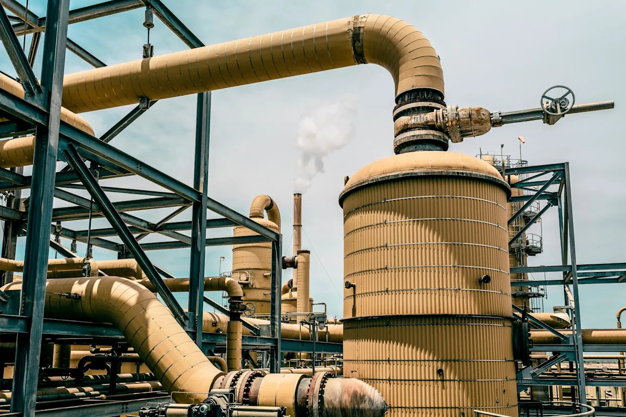 <span>Industrial machinery and structures of a geothermal power plant in California.</span><span>Photograph: Loop Images/Universal Images Group/Getty Images</span>