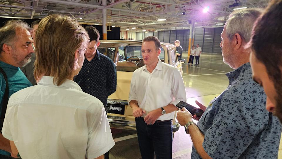 jeep brand ceo bob broderdorf speaking in detroit