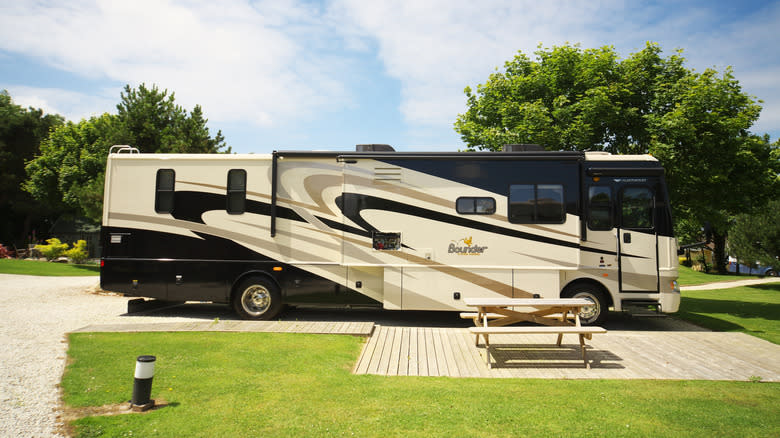 An RV motorhome in an RV park