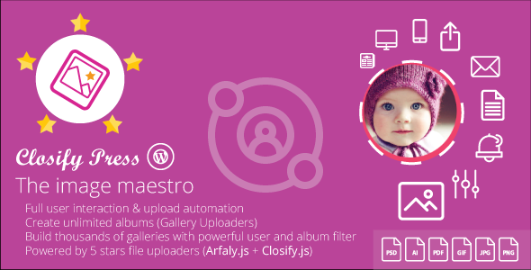Closify Press v1.9.2.9 - Wordpress frontend photo upload + Live gallery builder
