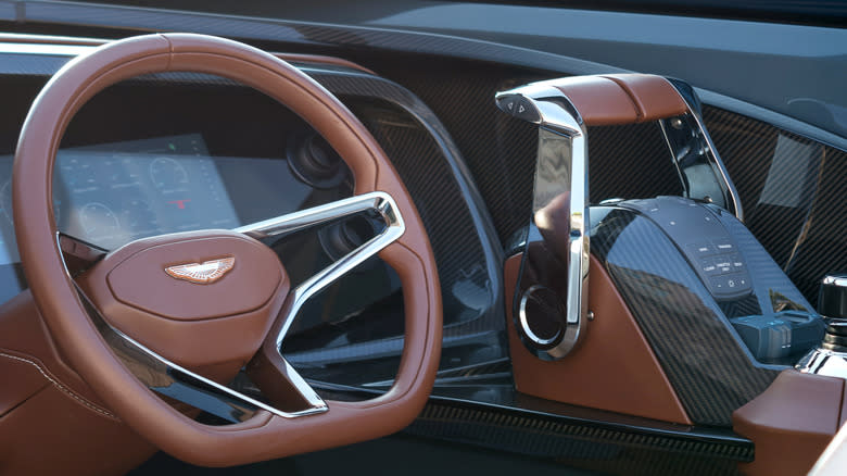 Aston Martin AM37 leather, carbon, and metal cockpit